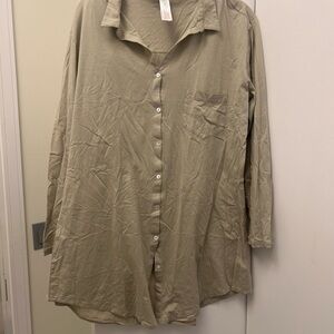Hanro Long-Sleeve Button-Down night shirt  in Olive Green